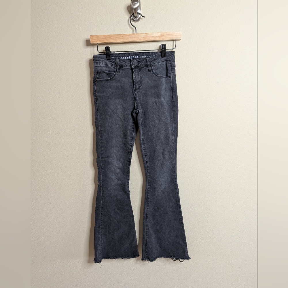 Articles of Society Flare Jeans Womens 24 Gray Raw Hem Stretch Bootcut Y2K